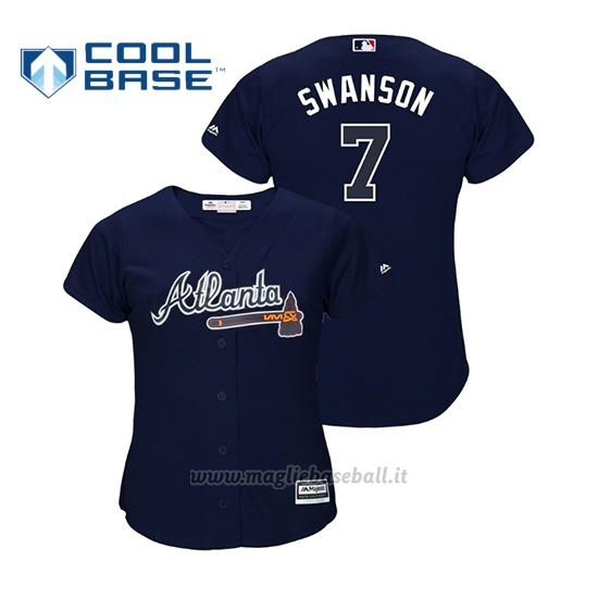 Maglia Baseball Donna Atlanta Braves Dansby Swanson Cool Base Majestic Alternato Blu